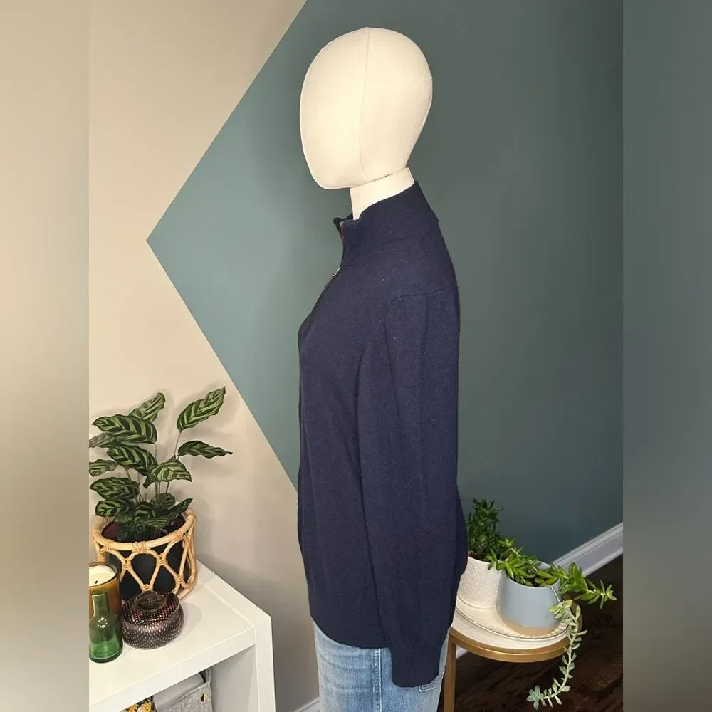 Men’s Filippo Riberti 1/4 ZIP Cashmere Wool Blend Golf Sweater Italy Made Navy L